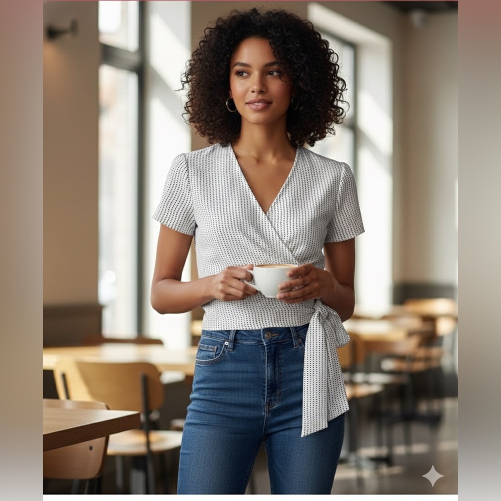 Adrianna Papell White Flutter Sleeve Blouse with Sailor Collar